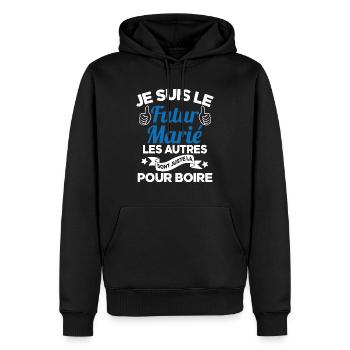 Cadeau de célibataire pour un futur marié - Sweat à capuche Premium bio Homme - noir - Devant - Nico (187cm)