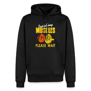 Installing Muscles Please Wait Funny Retro Fitness - Männer Premium Bio Hoodie - Schwarz - Vorne - Nico (187cm)