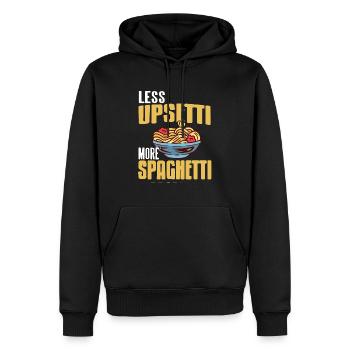 Less UPSETTI More SPAGHETTI Retro Funny Spag Lover - Men’s Premium Organic Hoodie - black - Front - Nico (187cm)