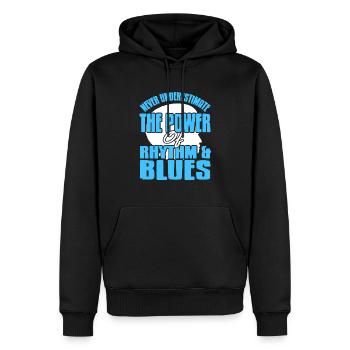 Ne sous-estimez jamais le pouvoir du Rhythm & Blues - Sweat à capuche Premium bio Homme - noir - Devant - Nico (187cm)