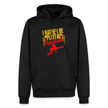 I Rather Be Playing Paintball Cool Retro Baller - Men’s Premium Organic Hoodie - black - Front - Nico (187cm)