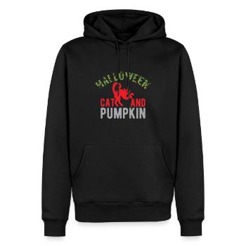 Funny Halloween Cat and Pumpkin - Men’s Premium Organic Hoodie - black - Front - Nico (187cm)