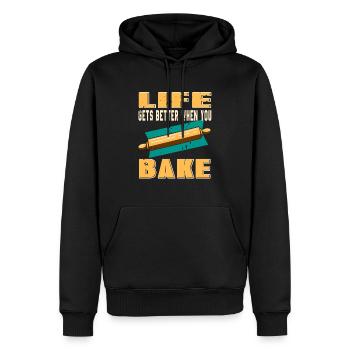 La vie s’améliore lorsque vous faites cuire du boulanger rétro cool - Sweat à capuche Premium bio Homme - noir - Devant - Nico (187cm)