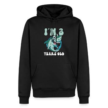 Ce petit chasseur de mégalodon a 3 ans - - Sweat à capuche Premium bio Homme - noir - Devant - Nico (187cm)