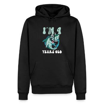 Ce petit chasseur de mégalodon a 4 ans - - Sweat à capuche Premium bio Homme - noir - Devant - Nico (187cm)
