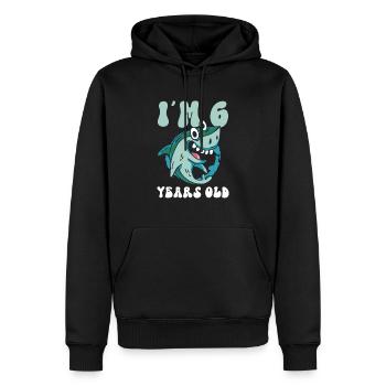 Ce petit chasseur de mégalodon a 6 ans - - Sweat à capuche Premium bio Homme - noir - Devant - Nico (187cm)
