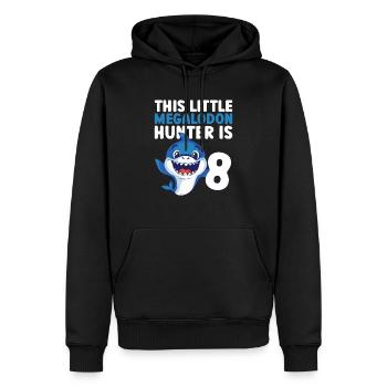 Ce petit chasseur de mégalodon a 8 ans - - Sweat à capuche Premium bio Homme - noir - Devant - Nico (187cm)