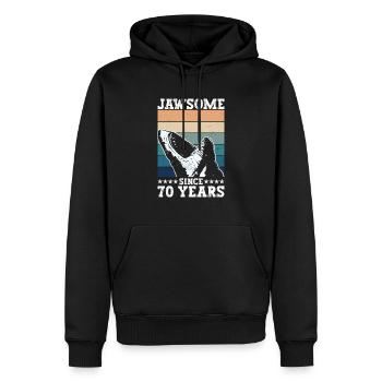 Biting for 70 years - Megalodon shark 70. - Men’s Premium Organic Hoodie - black - Front - Nico (187cm)
