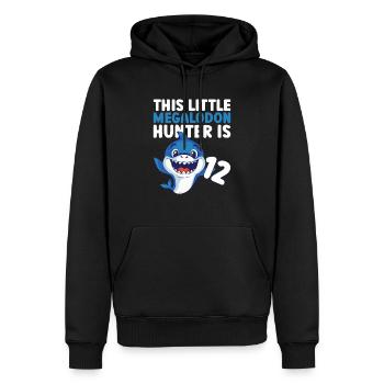Ce petit chasseur de mégalodon a 12 ans - - Sweat à capuche Premium bio Homme - noir - Devant - Nico (187cm)