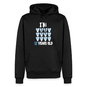 Ich bin 12 Jahre alt - Megalodon-Zahnhai 12. - Männer Premium Bio Hoodie - Schwarz - Vorne - Nico (187cm)