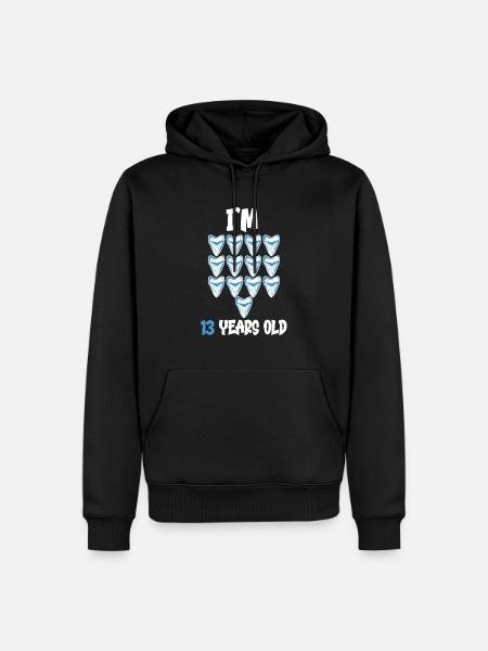 Ich bin 13 Jahre alt - Megalodon-Zahnhai 13. - Herre Premium økologisk hoodie - sort