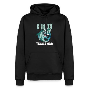 Ce petit chasseur de mégalodon a 11 ans - - Sweat à capuche Premium bio Homme - noir - Devant - Nico (187cm)
