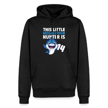 Ce petit chasseur de mégalodon a 14 ans - - Sweat à capuche Premium bio Homme - noir - Devant - Nico (187cm)