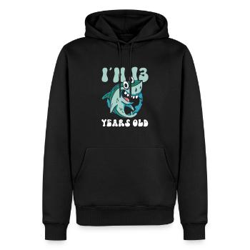 Ce petit chasseur de mégalodon a 14 ans - - Sweat à capuche Premium bio Homme - noir - Devant - Nico (187cm)