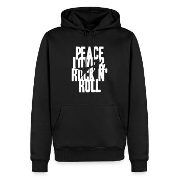 Cool PEACE LOVE & ROCK N' ROLL T-Shirt Present - Men’s Premium Organic Hoodie - black - Front - Nico (187cm)