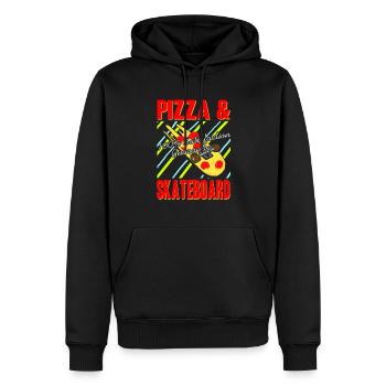 Pizza & Skateboard 100% Satisfaction Guarantee - Men’s Premium Organic Hoodie - black - Front - Nico (187cm)