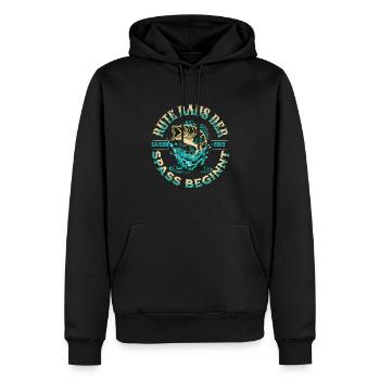 Rute Raus der Spass beginnt Angelrute Freunde - Männer Premium Bio Hoodie - Schwarz - Vorne - Nico (187cm)