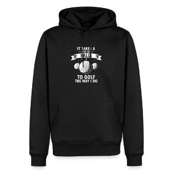 Il faut beaucoup de balles pour jouer au golf comme je le fais drôle - Sweat à capuche Premium bio Homme - noir - Devant - Nico (187cm)