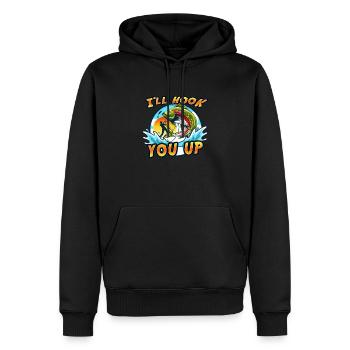 Je vais vous brancher. Pêche, Pêche - Sweat à capuche Premium bio Homme - noir - Devant - Nico (187cm)