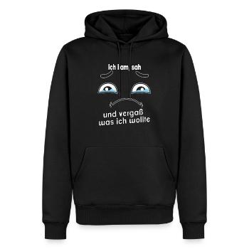 Ich kam, sah und vergaß was ich wollte. - Männer Premium Bio Hoodie - Schwarz - Vorne - Nico (187cm)