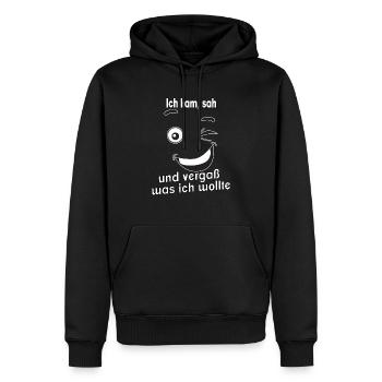 Ich kam, sah und vergaß was ich wollte. - Männer Premium Bio Hoodie - Schwarz - Vorne - Nico (187cm)