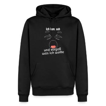 Ich kam, sah und vergaß was ich wollte. - Männer Premium Bio Hoodie - Schwarz - Vorne - Nico (187cm)