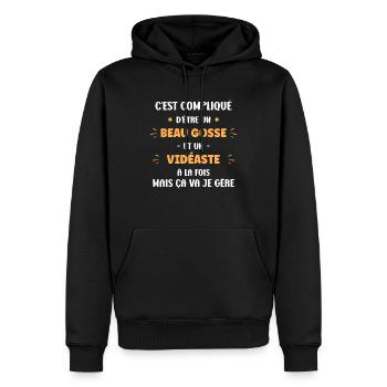 Beau gosse et vidéaste - Sweat à capuche Premium bio Homme - noir - Devant - Nico (187cm)