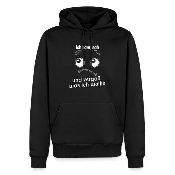 Ich kam, sah und vergaß was ich wollte. - Männer Premium Bio Hoodie - Schwarz - Vorne - Nico (187cm)