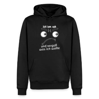 Ich kam, sah und vergaß was ich wollte. - Männer Premium Bio Hoodie - Schwarz - Vorne - Nico (187cm)