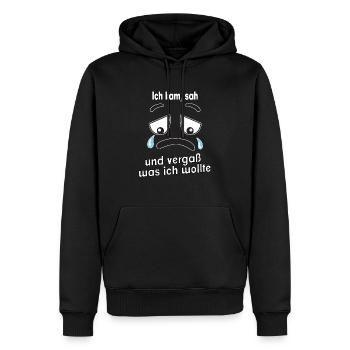Ich kam, sah und vergaß was ich wollte. - Männer Premium Bio Hoodie - Schwarz - Vorne - Nico (187cm)