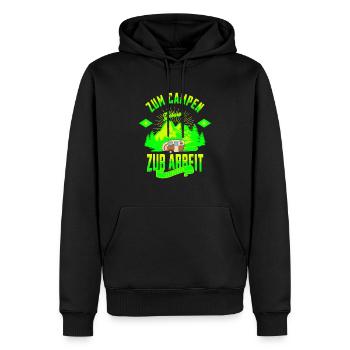 Zum Campen Geboren zur Arbeit gezwungen - Männer Premium Bio Hoodie - Schwarz - Vorne - Nico (187cm)