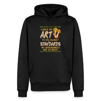 Je tiens mon ART aux normes les plus élevées Drôle - Sweat à capuche Premium bio Homme - noir - Devant - Nico (187cm)