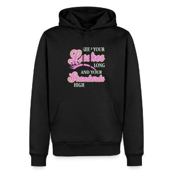 Gardez vos cils longs et vos normes élevées drôles - Sweat à capuche Premium bio Homme - noir - Devant - Nico (187cm)