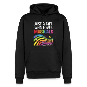 Just a Girl Who Loves Musicals Addict Lover Tee - Men’s Premium Organic Hoodie - black - Front - Nico (187cm)