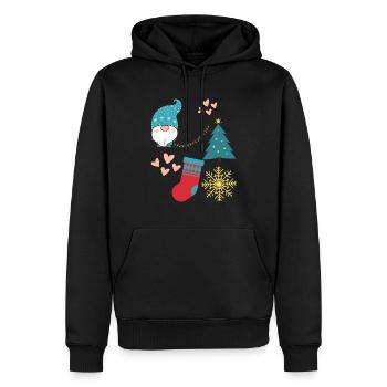 Les icônes de Noël- Nain, sapin, flocon de neige - Sweat à capuche Premium bio Homme - noir - Devant - Nico (187cm)