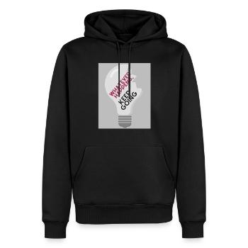 Whatever Happens,, keep going - Men’s Premium Organic Hoodie - black - Front - Nico (187cm)