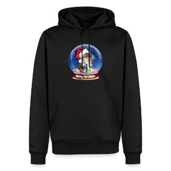 Merry Christmas Longhair Cat Snow Globe Santa - Men’s Premium Organic Hoodie - black - Front - Nico (187cm)