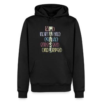 Les infirmières bienveillantes Attentionnées stressées et sous-estimées - Sweat à capuche Premium bio Homme - noir - Devant - Nico (187cm)