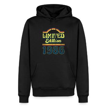 Edition Limitée Millésime 1986 - Sweat à capuche Premium bio Homme - noir - Devant - Nico (187cm)