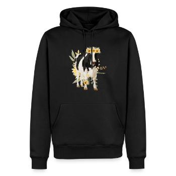 Holstein Kuh mit Blumen - Sonnenblumen - Männer Premium Bio Hoodie - Schwarz - Vorne - Nico (187cm)
