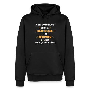 Beau gosse péruvien - Sweat à capuche Premium bio Homme - noir - Devant - Nico (187cm)