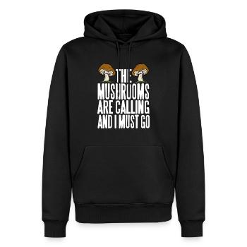 The Mushrooms Are Calling & I Must Go Mycology - Männer Premium Bio Hoodie - Schwarz - Vorne - Nico (187cm)