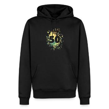 Numéro 50e couleur Splash - Sweat à capuche Premium bio Homme - noir - Devant - Nico (187cm)