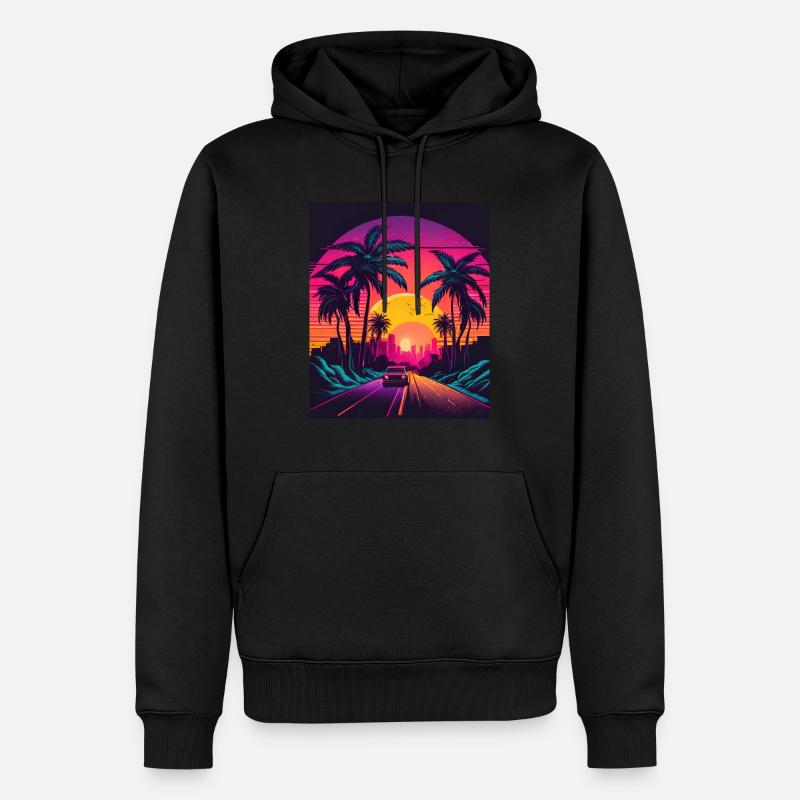 Retrowave Synthwave 80s Design - Männer Premium Bio Hoodie - Schwarz