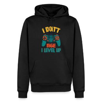 JE NE VIEILLIS PAS JE MONTE DE NIVEAU - Jeux - Sweat à capuche Premium bio Homme - noir - Devant - Nico (187cm)