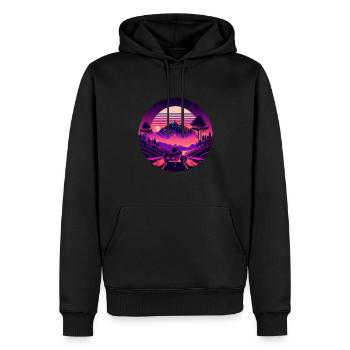 Retrowave Synthwave 80s Design - Männer Premium Bio Hoodie - Schwarz - Vorne - Nico (187cm)