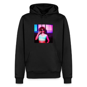 Retrowave Synthwave 80s Character Design - Männer Premium Bio Hoodie - Schwarz - Vorne - Nico (187cm)