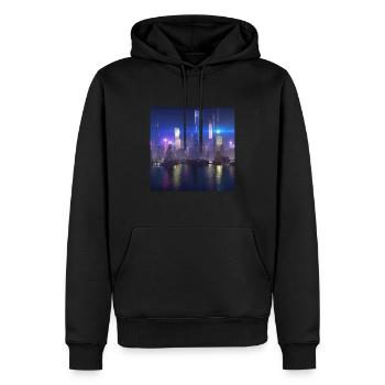 Retrowave Synthwave 80s Future city Design - Männer Premium Bio Hoodie - Schwarz - Vorne - Nico (187cm)