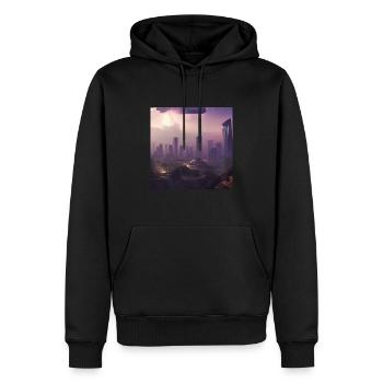 Retrowave Synthwave 80s Future city Design - Männer Premium Bio Hoodie - Schwarz - Vorne - Nico (187cm)