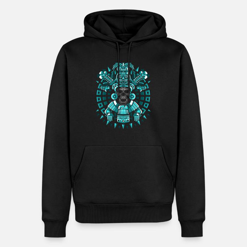 Blaue Maya-Statue - Männer Premium Bio Hoodie - Schwarz